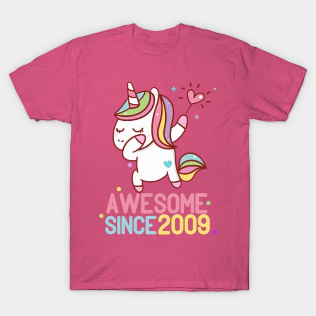 Dabbing Unicorn Shirt Awesome Since 2009 11th Birthday Awesome Since 2009 T-Shirt by BeHappy12